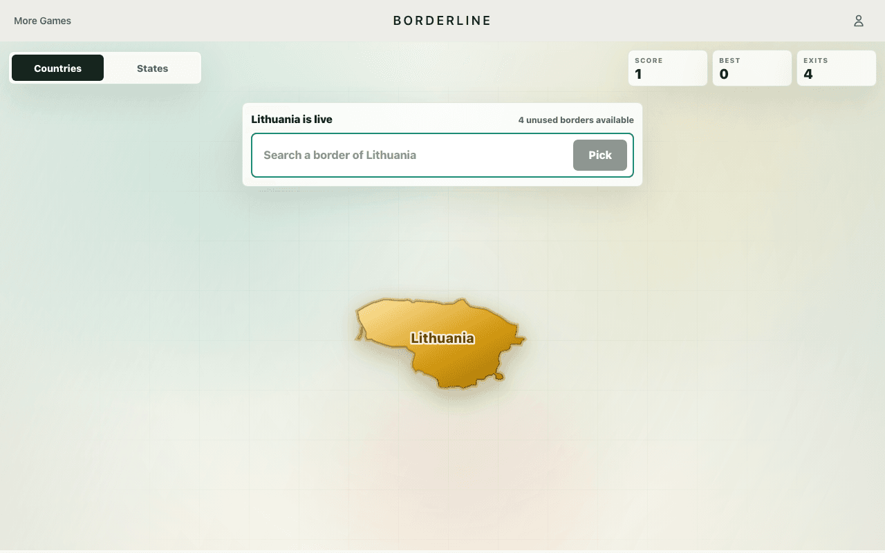 Borderline game board chaining neighboring countries that share a border