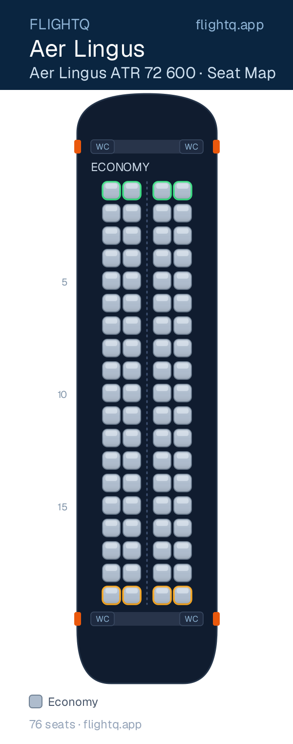 Aer Lingus ATR 72 seat map with 76 seats — best seats and rows to avoid
