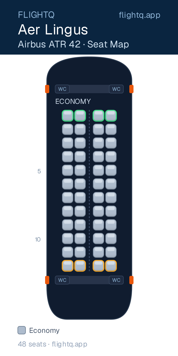 Aer Lingus ATR 42 seat map with 48 seats — best seats and rows to avoid