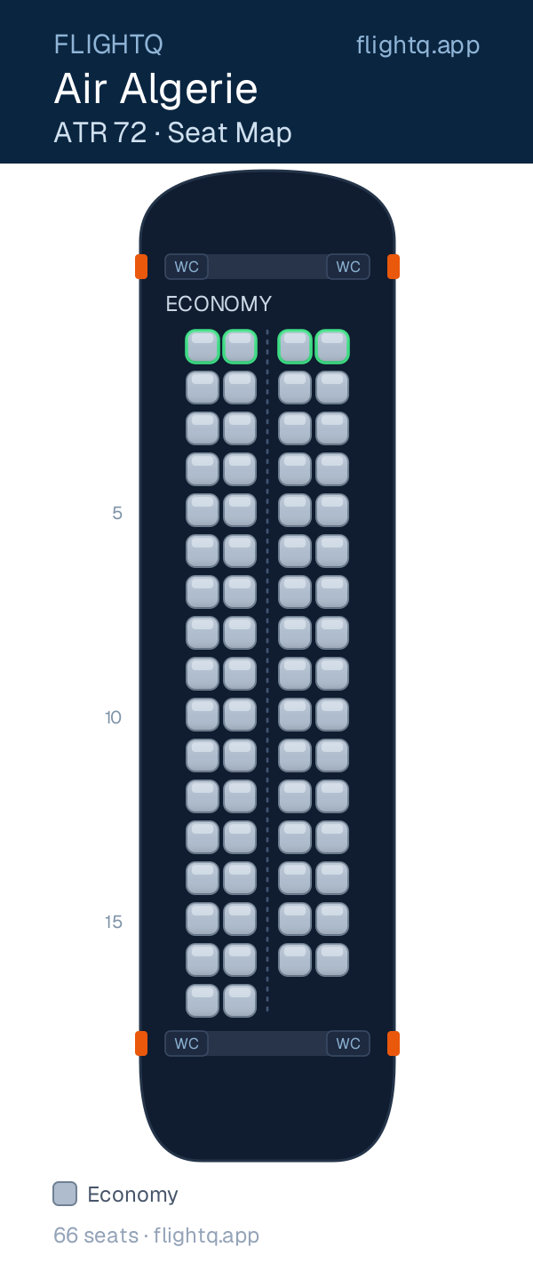 Air Algerie ATR 72 seat map with 66 seats — best seats and rows to avoid