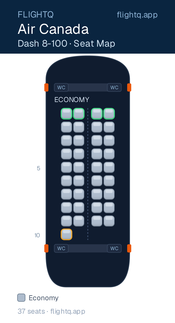 Air Canada Dash 8-100 seat map with 37 seats — best seats and rows to avoid