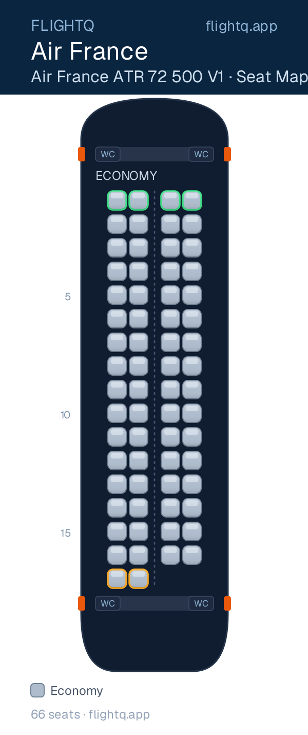 Air France ATR 72 seat map with 66 seats — best seats and rows to avoid