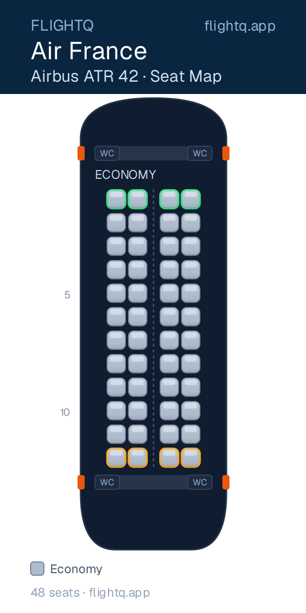 Air France ATR 42 seat map with 48 seats — best seats and rows to avoid