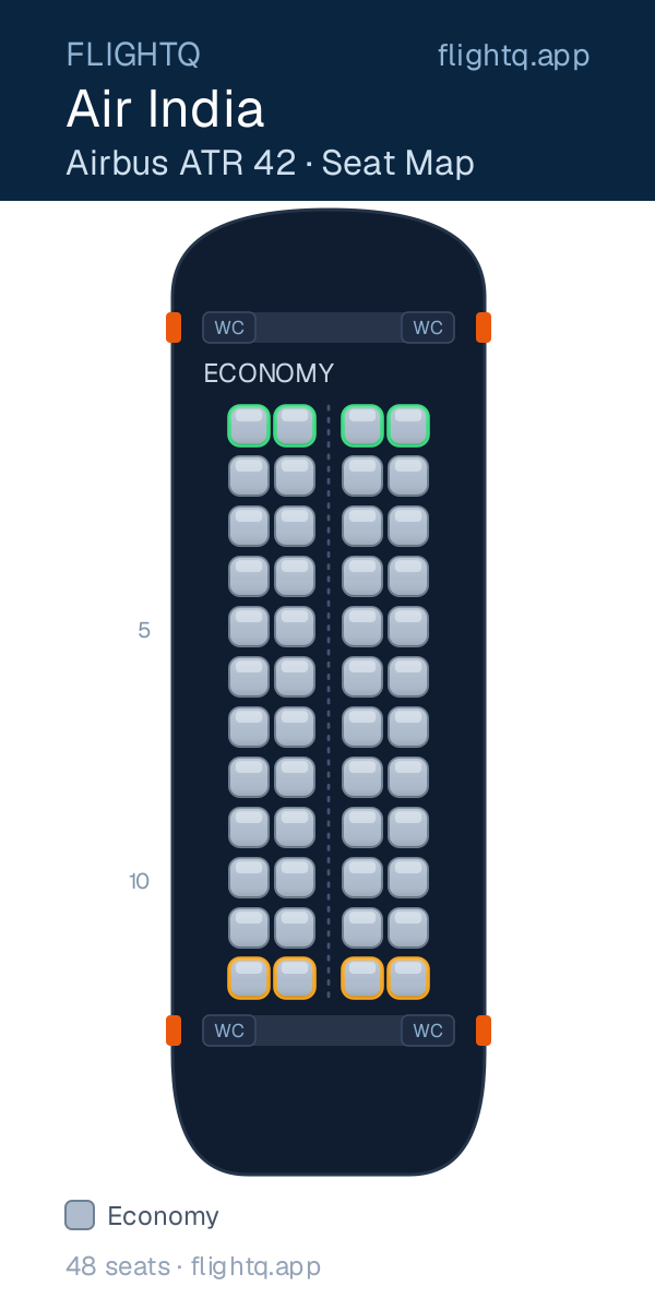 Air India ATR 42 seat map with 48 seats — best seats and rows to avoid