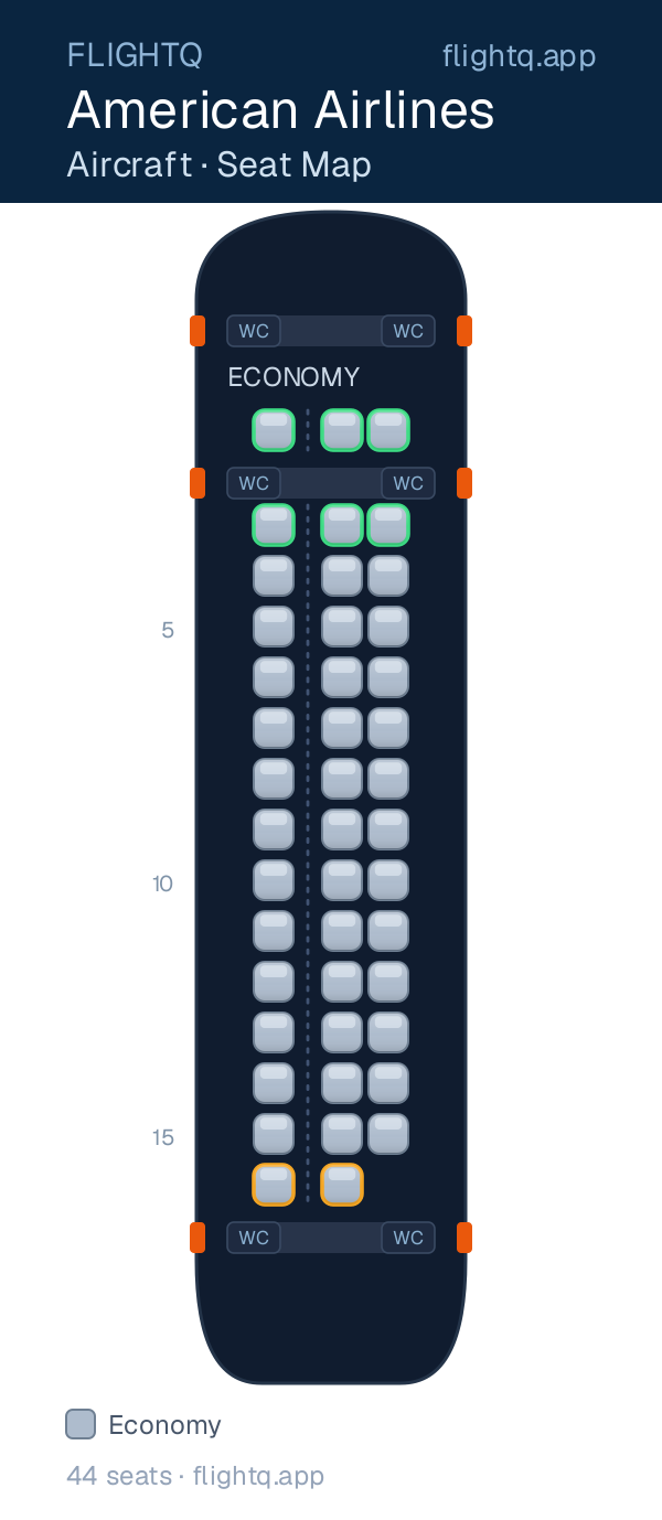 American Airlines seat map with 44 seats — best seats and rows to avoid