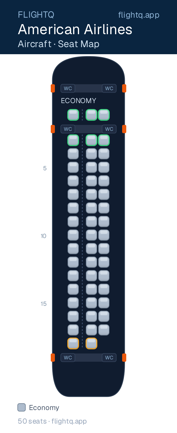 American Airlines seat map with 50 seats — best seats and rows to avoid