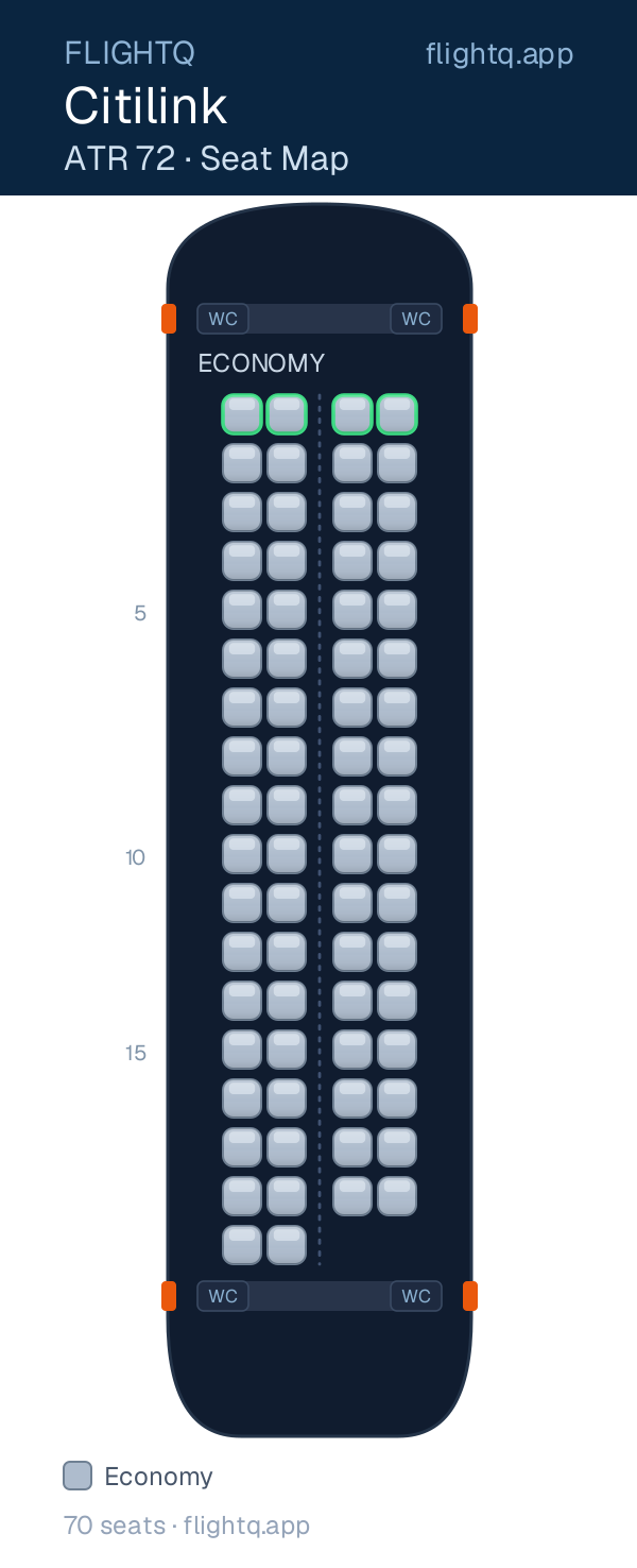 Citilink ATR 72 seat map with 70 seats — best seats and rows to avoid
