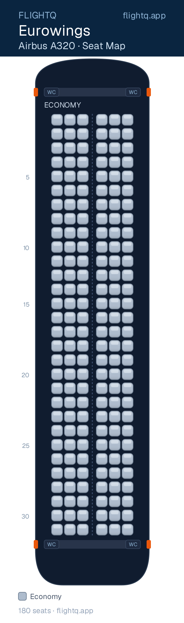 Eurowings Airbus A320 seat map with 180 seats — best seats and rows to avoid