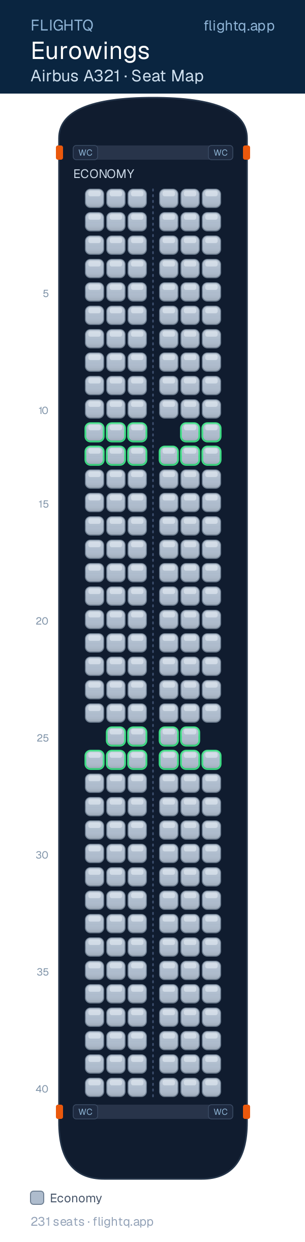 Eurowings Airbus A321 seat map with 231 seats — best seats and rows to avoid