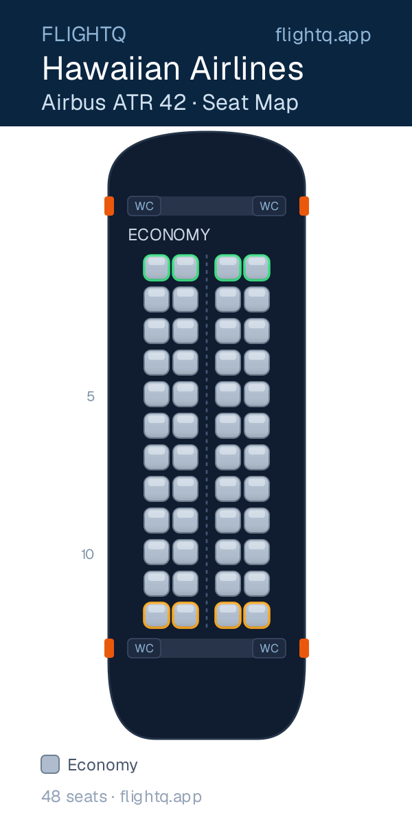 Hawaiian Airlines ATR 42 seat map with 48 seats — best seats and rows to avoid