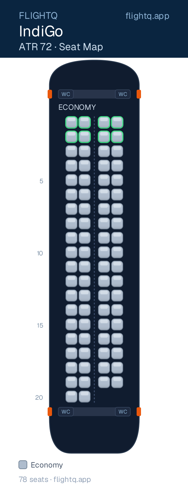 IndiGo ATR 72 seat map with 78 seats — best seats and rows to avoid