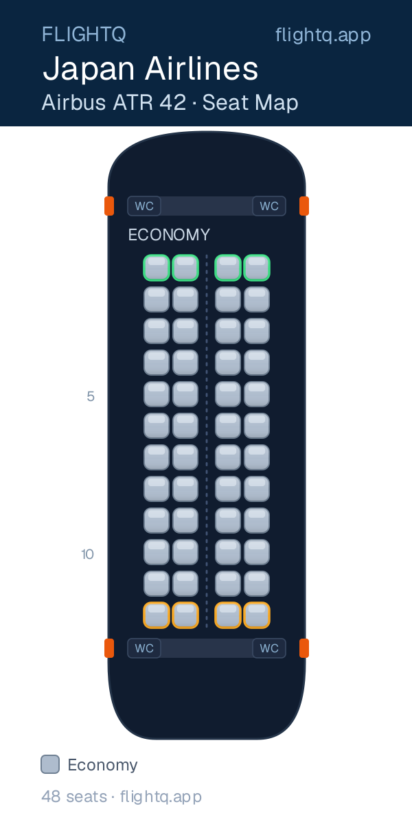 Japan Airlines ATR 42 seat map with 48 seats — best seats and rows to avoid