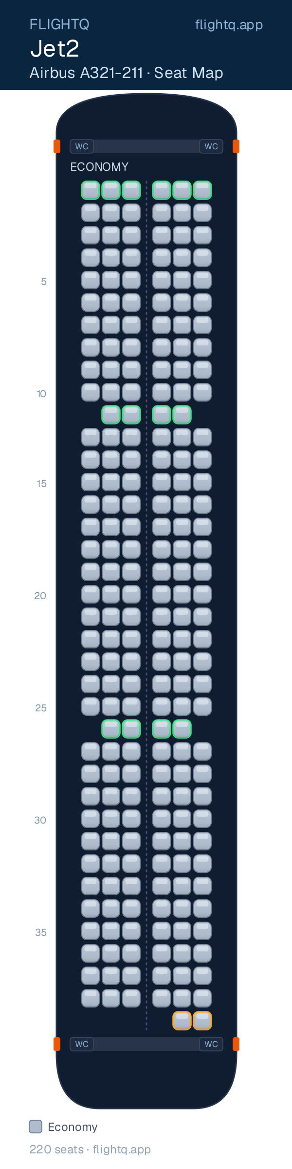 Jet2 Airbus A321 seat map with 220 seats — best seats and rows to avoid