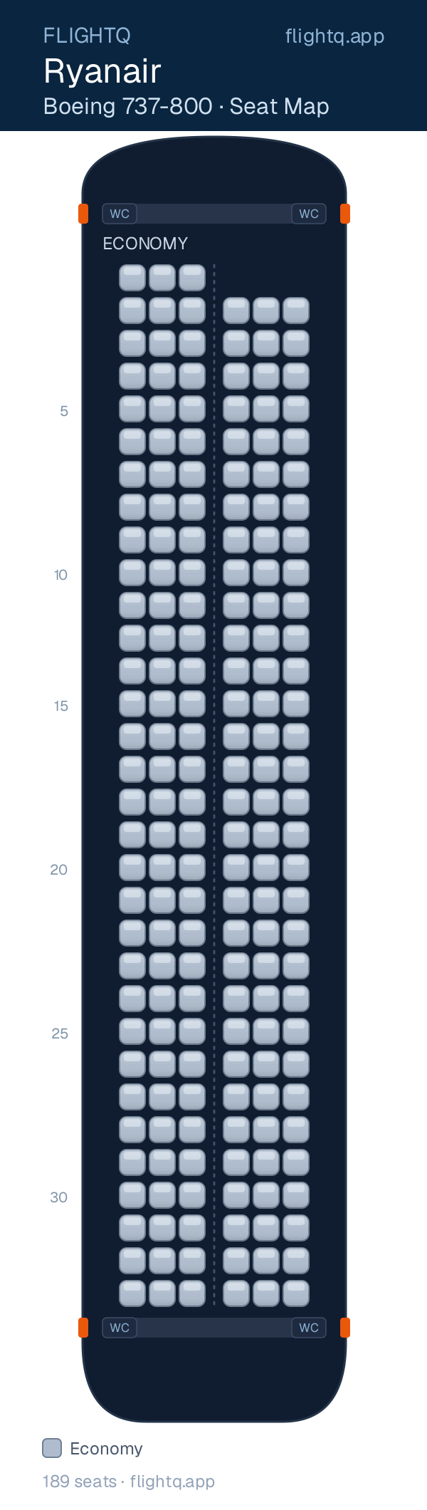 Ryanair Boeing 737-800 seat map with 189 seats — best seats and rows to avoid