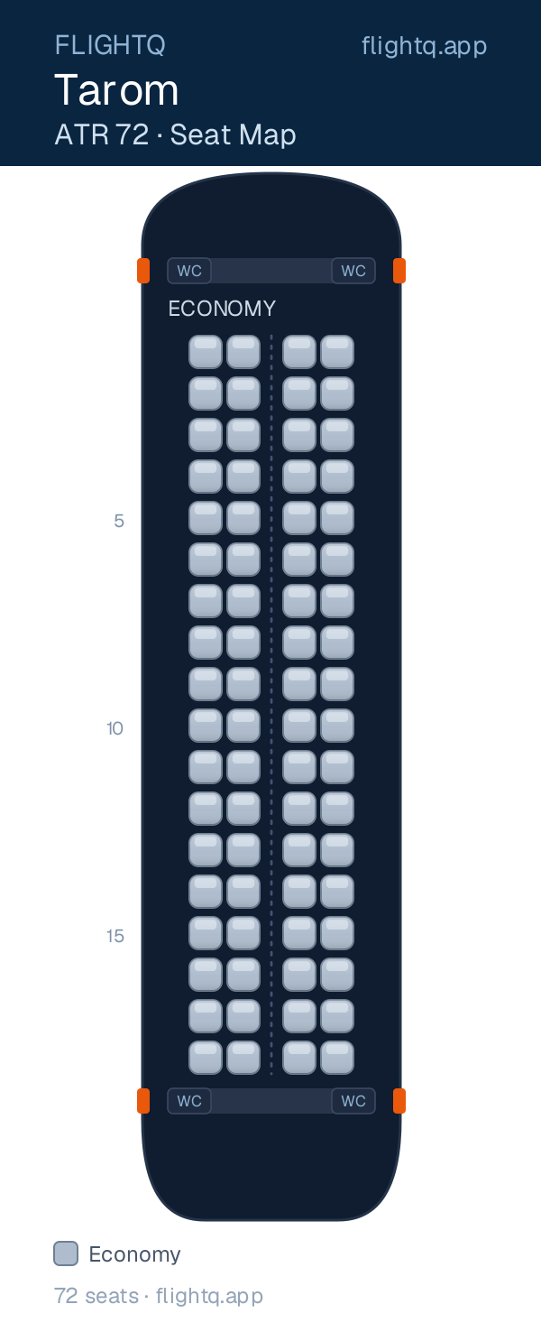 Tarom ATR 72 seat map with 72 seats — best seats and rows to avoid